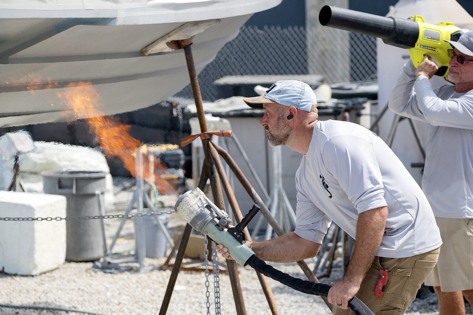 Marine coating installation using professional equipment